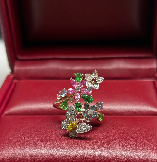 K 18 PT950 FLOWER RING total wgt 6.46 grms GGS Certified