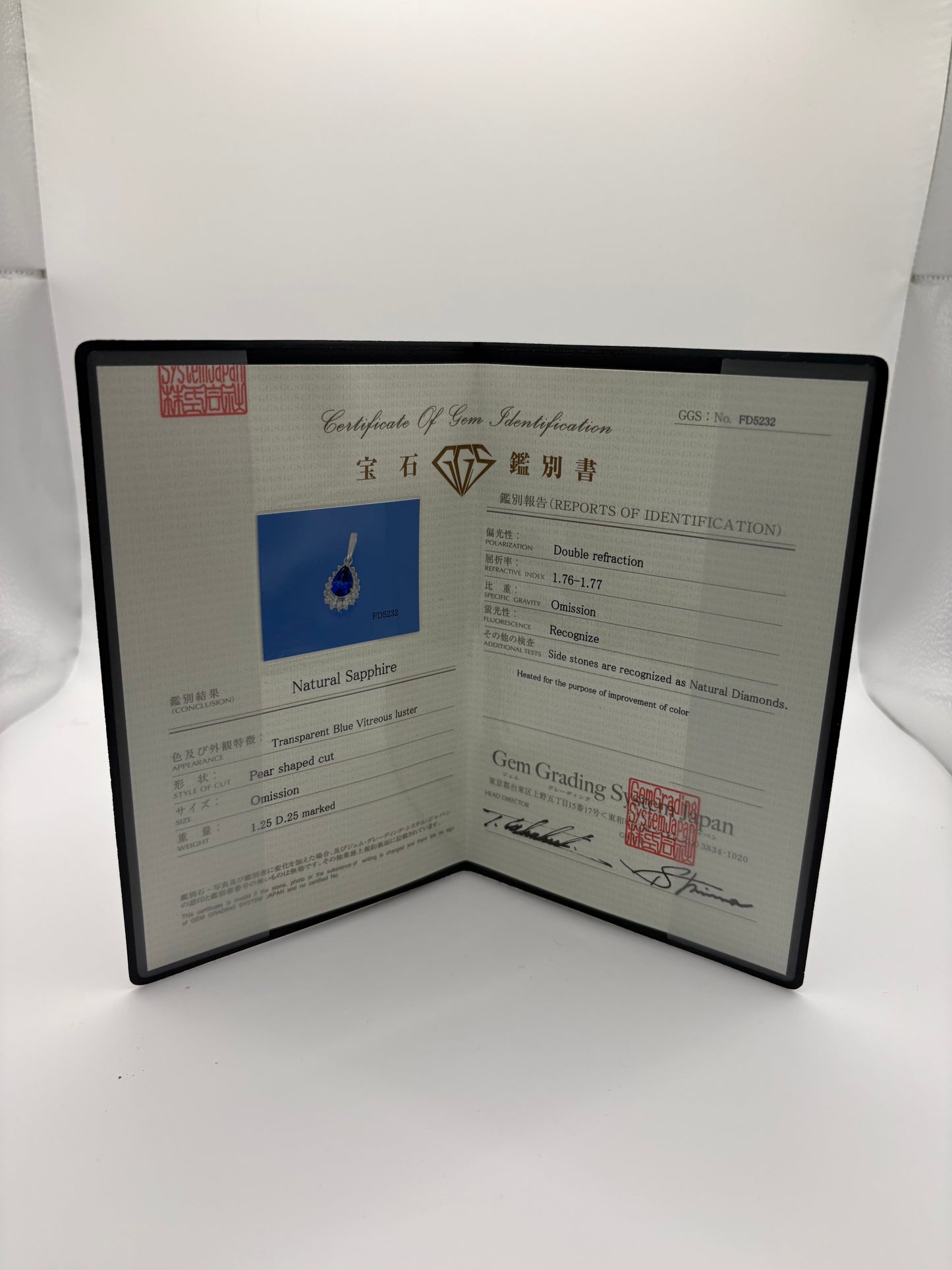 PT-900 SAPPHIRE PENDANT total wgt 2.04 grms GGS Certified