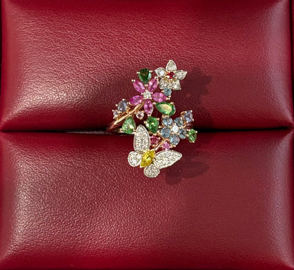 K 18 PT950 FLOWER RING total wgt 6.46 grms GGS Certified