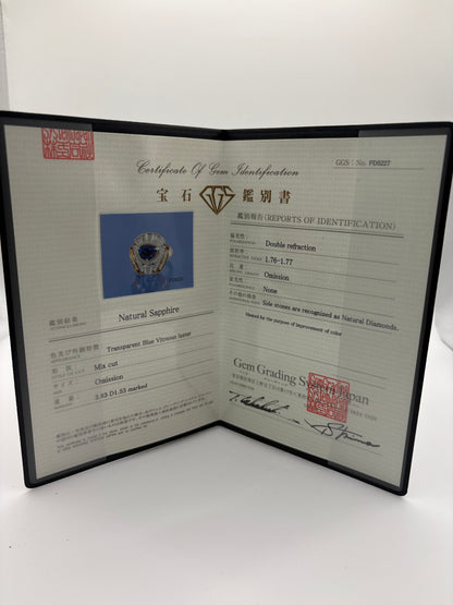 PT-900 SAPPHIRE RING total wgt 17.09 grms GGS Certified